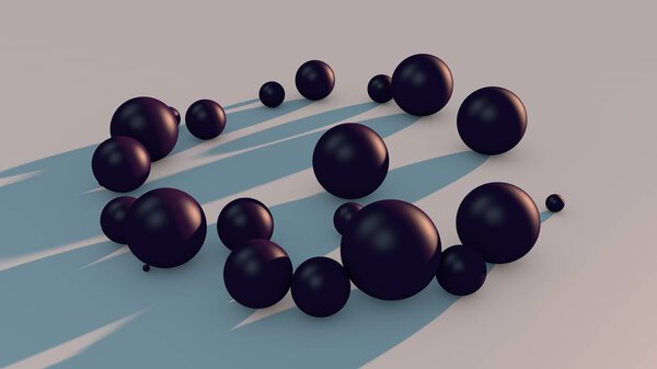 3D illustration of many purple balls in space. Abstraction, an image with a futuristic design. 3D rendering.