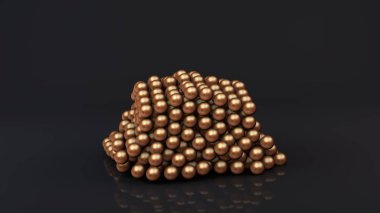 3d render neocube, geometrik şekiller birden fazla bronz manyetik metal boncuk bronz renk oluşan. Neocube karanlık bir yansıtıcı yüzeyüzerinde yok edilir. Fütüristik soyut 3d tasarım. 3d render