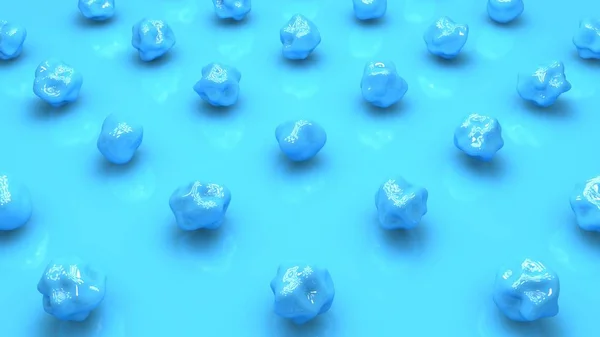 Több gömb alakú 3D-s kép, rugalmas felület, kék, kék háttéren. Absztrakt asztali háttérkép illusztráció, 3D renderelés a futurisztikus stílusban. — Stock Fotó