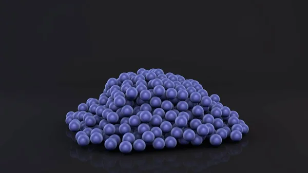 3D rendering lots of purple and blue balls in a pile, the spheres scatter over the black reflective surface. 3D illustration for futuristic background, desktop screensavers, abstract compositions. — Stock Photo, Image