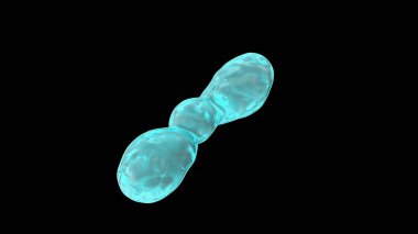 Sıfır yerçekiminde su damlacıklarının 3boyutlu olarak işlenmesi, izole edilmiş siyah bir arka plan üzerinde. Uzayda damla, görüntü fütüristik. Arka plan ve kompozisyonlar için soyutlama.