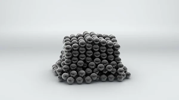 Representación 3D de un neocubo, una figura geométrica que consta de muchas bolas de metal magnético cromado. El neocubo se destruye en una superficie blanca, aislado. Diseño 3D futurista abstracto. Renderizado 3D . —  Fotos de Stock