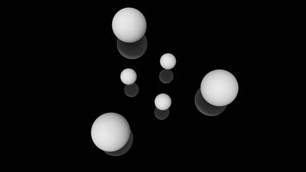 3D illusztrációja tejcseppek, kerek alakú, felett helyezkedik el a fekete fényvisszaverő felület térben, szigorúan geometriai szerkezete. 3D renderelés objektumok, futurisztikus háttérkép — Stock Fotó