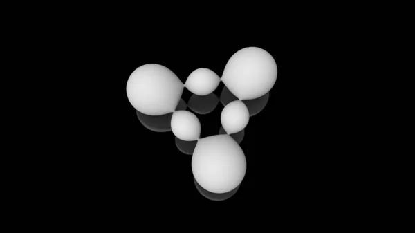厳密に幾何学的構造の空間で黒い反射面の上に位置するミルク滴、円形の3D図。オブジェクトの3Dレンダリング、未来的な背景イメージ — ストック写真