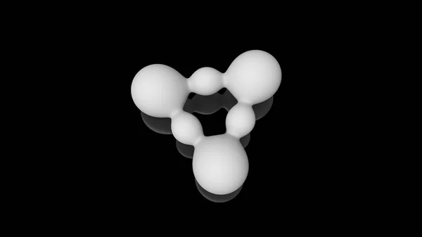 Ilustração 3D de gotas de leite, forma redonda, localizada acima da superfície reflexiva preta no espaço em uma estrutura estritamente geométrica. 3D renderização de objetos, imagem de fundo futurista — Fotografia de Stock