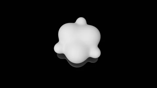 Ilustracja 3D kropli mleka, okrągły kształt, znajduje się powyżej czarnej powierzchni odbijającej w przestrzeni w ściśle geometrycznej strukturze. Renderowanie 3D obiektów, futurystyczny obraz tła — Zdjęcie stockowe