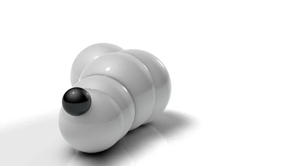 3D-illustratie van witte ballen op witte reflecterende achtergrond. Ballen van verschillende grootte worden gerold in verschillende richtingen. Futuristische afbeelding voor achtergrond en Desktop 3D-rendering met scherptediepte — Stockfoto