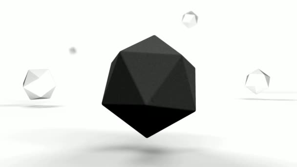 Black Polyhedron Rotates Young White Surface One Small Submerges Partially — Stock Video