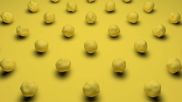 3D рендеринг набора сферических объектов желтого цвета с волнистой поверхностью, на желтом матовом фоне. Изображение фона рабочего стола. Аннотация, 3D иллюстрация футуристического дизайна
.