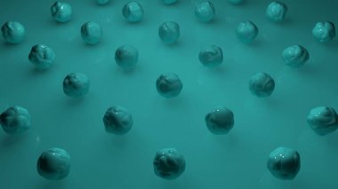3D rendering a lot of blue shapeless objects, spheres are located above the blue surface, an abstract background in a strict staggered order. 3D illustration of futuristic background for your desktop. clipart