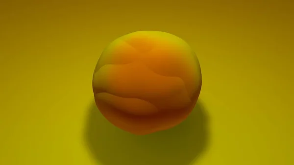 구겨진 노란색 공의 3D 그림입니다. 밝은 노란색 표면의 구입니다. 단조로운 색상, 미래 지향적 배경, 추상화의 개체 형상의 3D 렌더링. 바탕 화면에 대한 배경 화면 — 스톡 사진