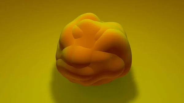 Ilustración 3D de una bola amarilla arrugada. el virus está en una superficie de color amarillo brillante. Representación 3D de un organismo abstracto de color raro, fondo futurista, abstracción. Fondos de pantalla para tu escritorio . — Foto de Stock