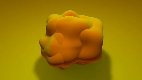 3D illustration av en skrynklig gul boll. viruset är på en ljusgul yta. 3D-rendering av en abstrakt organism av sällsynt färg, futuristisk bakgrund, abstraktion. Bakgrundsbilder för skrivbordet. — Stockfoto