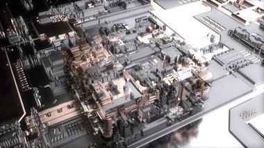 Soyut bir küp 3d illüstrasyon. Masaüstü için fütüristik çizim. Elektronik, yapay zeka, bilişim teknolojileri nin geliştirilmesi fikri. 3d render, soyut arka plan