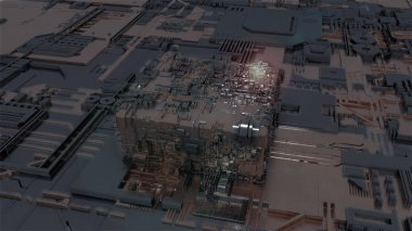 Soyut bir küp 3d illüstrasyon. Masaüstü için fütüristik çizim. Elektronik, yapay zeka, bilişim teknolojileri nin geliştirilmesi fikri. 3d render, soyut arka plan