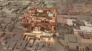 Geometrik bir nesnenin soyut fütüristik arka plan görüntüsünün 3boyutlu görüntüsü. Fütüristik, elektronik tasarım birçok unsuru ile Küp. Gelecek fikri, Ai..