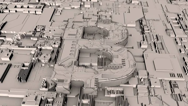 Beyaz bir yüzeyüzerinde bitcoin kriptopara sembolünün 3d render. Sembol ve yüzey birçok fütüristik elemanları, uzay tasarımı ile kaplıdır. Masaüstü için 3d illüstrasyon.