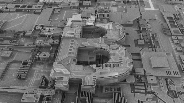 Bitcoin kripto para birimi sembolünün bitmemiş 3d render. Görüntü stilize, siyah ve beyaz gürültü, piksel bir sürü ile. Fütüristik, soyut çizim, arka plan, kompozisyonlar için eleman.