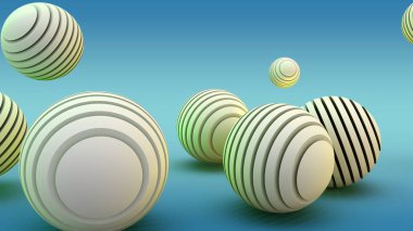 Mavi bir arka plan üzerinde yeni yıl tarzı soyut geometrik şekillerin 3d render. Disklerden oluşan kürelerin görüntüsü. Kapsam şeridi. Soyut bir festival şarkıları İllüstrasyon.