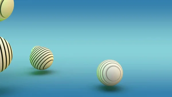 3D-rendering av abstrakta geometriska former i nyårsstil på en blå bakgrund. Bild av sfärer bestående av diskar. Scope-stripe. Illustration av en abstrakt festliga sånger. — Stockfoto