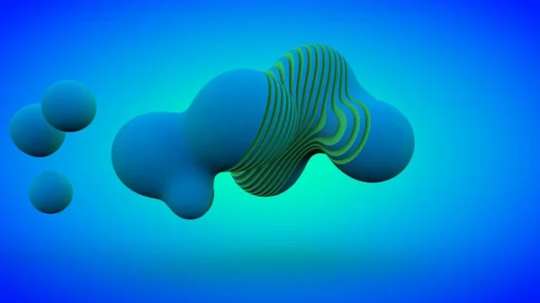 A renderização 3D da substância azul cai no fundo do gradiente. O líquido é cortado por muitos aviões. Desenho abstrato, imagem de fundo do desktop. A ideia de harmonia e caos, ordem e beleza . — Fotografia de Stock