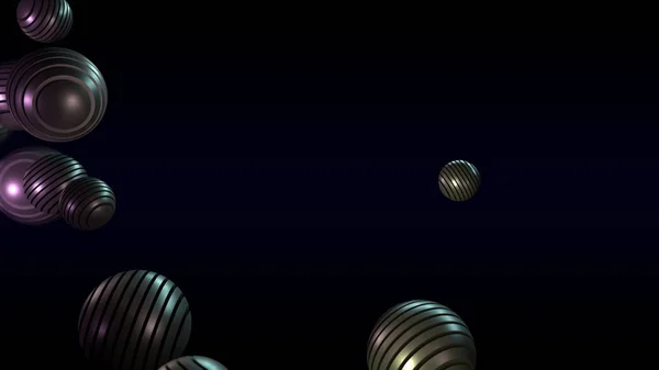 3D-s renderelés egy sor különböző méretű golyókkal, amelyek egy kör alakú, lapos elemekből állnak. a golyó világít a különböző világos lila és arany színű. Illusztráció az ünnepi dalok — Stock Fotó