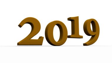 Sayıların 3d illüstrasyon 2019. Eski yeni yılın sembolü, tatil, kutlamalar. Takvimler ve Noel şarkıları için 3d render. Giden 2019 yeni yıl sembolü beyaz bir arka plan üzerinde izole.