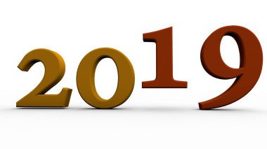 Sayıların 3d illüstrasyon 2019. Eski yeni yılın sembolü, tatil, kutlamalar. Takvimler ve Noel şarkıları için 3d render. Giden 2019 yeni yıl sembolü beyaz bir arka plan üzerinde izole.