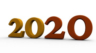 3d illüstrasyon rakamlar 2020. Yeni yılın, tatilin, kutlamaların sembolü. Takvimler ve Noel şarkıları için 3d render. Beyaz arka planda izole edilmiş yeni yıl sembolü.