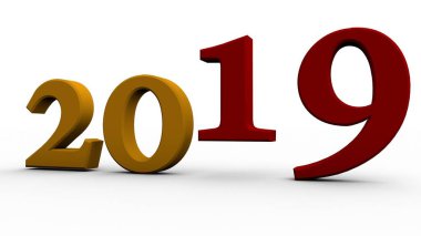 Sayıların 3d illüstrasyon 2019. Eski yeni yılın sembolü, tatil, kutlamalar. Takvimler ve Noel şarkıları için 3d render. Giden 2019 yeni yıl sembolü beyaz bir arka plan üzerinde izole.