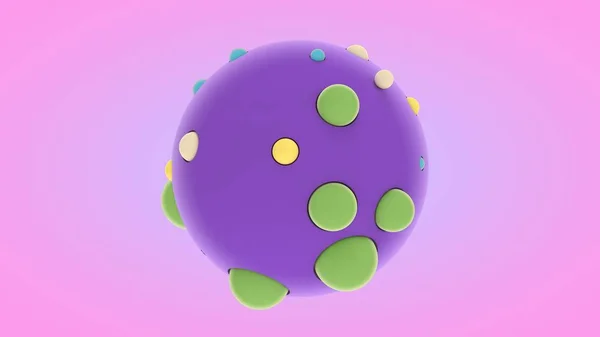 3D-s kép egy nagy lila gömb kis színes golyókat préselt a felszínre. 3d absztrakt geometriai összetétel ábrázolása. Háttérképek, asztali képernyővédők ötletei. — Stock Fotó