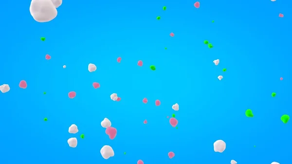 Imagem 3D um monte de bolas sem forma de cores diferentes em um fundo azul. Composição abstrata, design agradável, fundo, imagem de fundo para desktop do computador. Renderização 3D — Fotografia de Stock