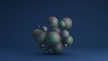 Göz ile farklı boyutlarda bir çok toptan oluşan bir kümenin 3 boyutlu görüntüsü. Soyut kompozisyonlar ve fütüristik tasarım için 3D tasarım. Masaüstü ekran koruyucuları, duvar kağıtları, arkaplan kompozisyonları için fikir.