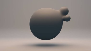 Gri sıvı maddenin 3D görüntüsü. Büyük küre küçük ile birleşir. Karanlık bir yansıtıcı arka planda fütüristik tasarımın bileşimi. Masaüstü arkaplan resimleri için fikir.