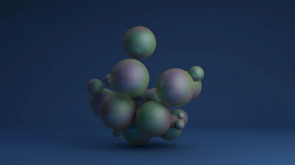 3D изображение скопления шаров разных размеров с радужной оболочкой. 3D рендеринг для абстрактных композиций и футуристического дизайна. Идея для скринсейверов, обоев, фоновых композиций . — стоковое фото