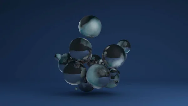 Imagem 3D de um conjunto de muitas bolas de vidro de diferentes tamanhos de renderização 3D para composições abstratas e design futurista. Ideia para screensavers desktop, Papéis de parede, composições de fundo . — Fotografia de Stock