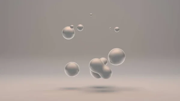 Rendering 3D di gocce di perle su sfondo bianco. Gocce di liquido bianco nello spazio e assenza di peso si fondono tra loro. Design astratto e futuristico isolato su sfondo bianco . — Foto Stock