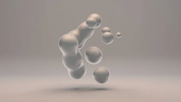 Rendering 3D di gocce di perle su sfondo bianco. Gocce di liquido bianco nello spazio e assenza di peso si fondono tra loro. Design astratto e futuristico isolato su sfondo bianco . — Foto Stock