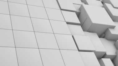 Yapılarını ve şekillerini kaybedip kürelere dönüşen bir sürü beyaz küple geometrik bir arkaplanın soyut üç boyutlu animasyonu. Kaotik geometrik arkaplan, pürüzsüz 4K canlandırma.