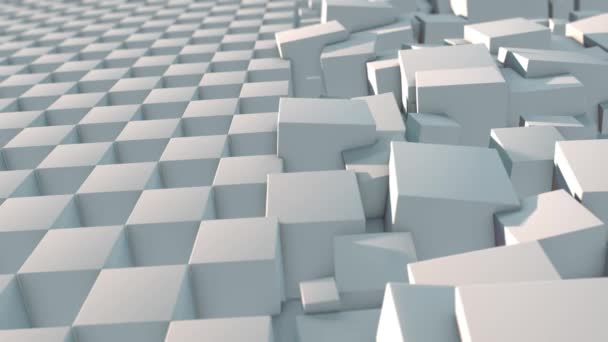 Animation 3D abstraite d'un ensemble de cubes blancs en ordre décroissant. Les cubes changent de position et de taille. Animation 4K futuriste et transparente avec la possibilité de répéter en continu .