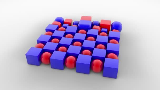 白い背景にボールとキューブの3Dアニメーション 幾何学的形状は形や大きさを変え — ストック動画