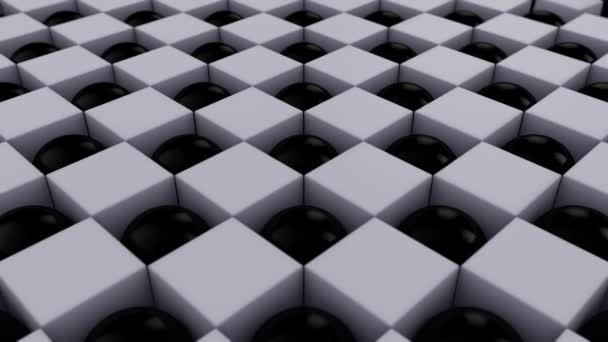 Анімація Кубиків Сфер Розташованих Шаховому Порядку Анотація Анімація Геометричного Фону — стокове відео