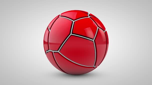 抽象的な赤い球の3Dレンダリングセグメントに分かれています セグメントは常に移動しています 球体は その形と大きさを保持します 未来的なデザイン — ストック動画