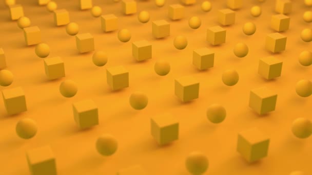 黄色の立方体と球の幾何学的背景の3Dレンダリング 要素の形状が変更され 復元されます 概要デスクトップ用4Kアニメーション — ストック動画