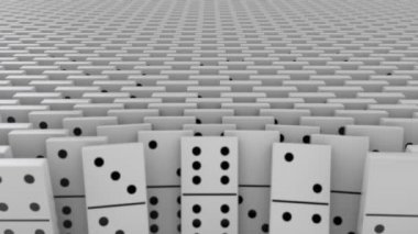 Kameradan düşmeye başlayan beyaz Domino küplerinin 3 boyutlu animasyonu. Tüm sıra çöker ve sadece birkaç ayakta kalan kalır. Oyun geçmişi, iyi şans fikri ve kötü şans..