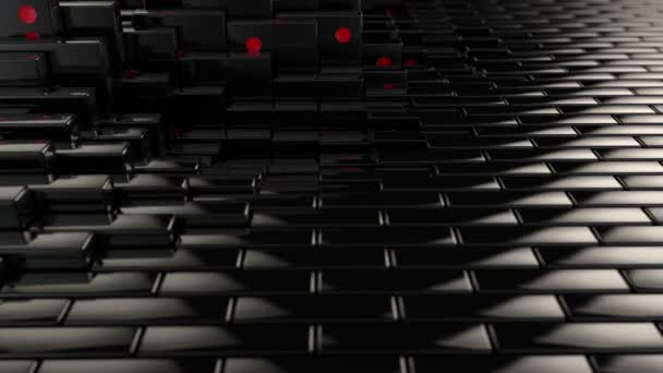黒の要素の抽象的な背景の3Dアニメーション キューブが動き出し 赤い点が表示されます 多くのドミノ要素の概要背景 — ストック動画