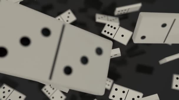 Animation Set White Dominoes Fall Slow Motion Black Mirror Surface — Stock Video