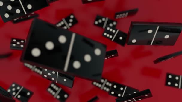 Animering Fallande Domino Pjäser Röd Yta Abstrakt Animering Spelet — Stockvideo