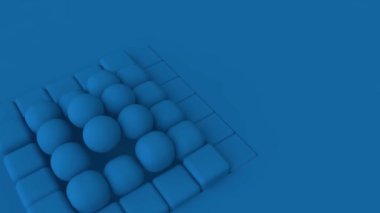 Küplere bölünen mavi bir arkaplanın 3 boyutlu animasyonu ve küplere dönüşüyor. Ondan sonra, arka plan eski haline gelecek. Sürekli çalma ile soyut canlandırma.