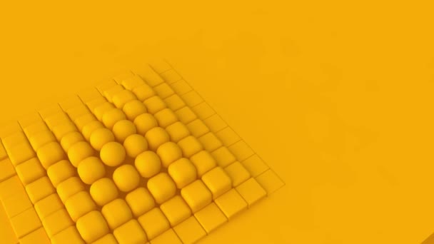Abstract Animation Yellow Background Many Cubes Turn Spheres Restore Shape — Stock Video
